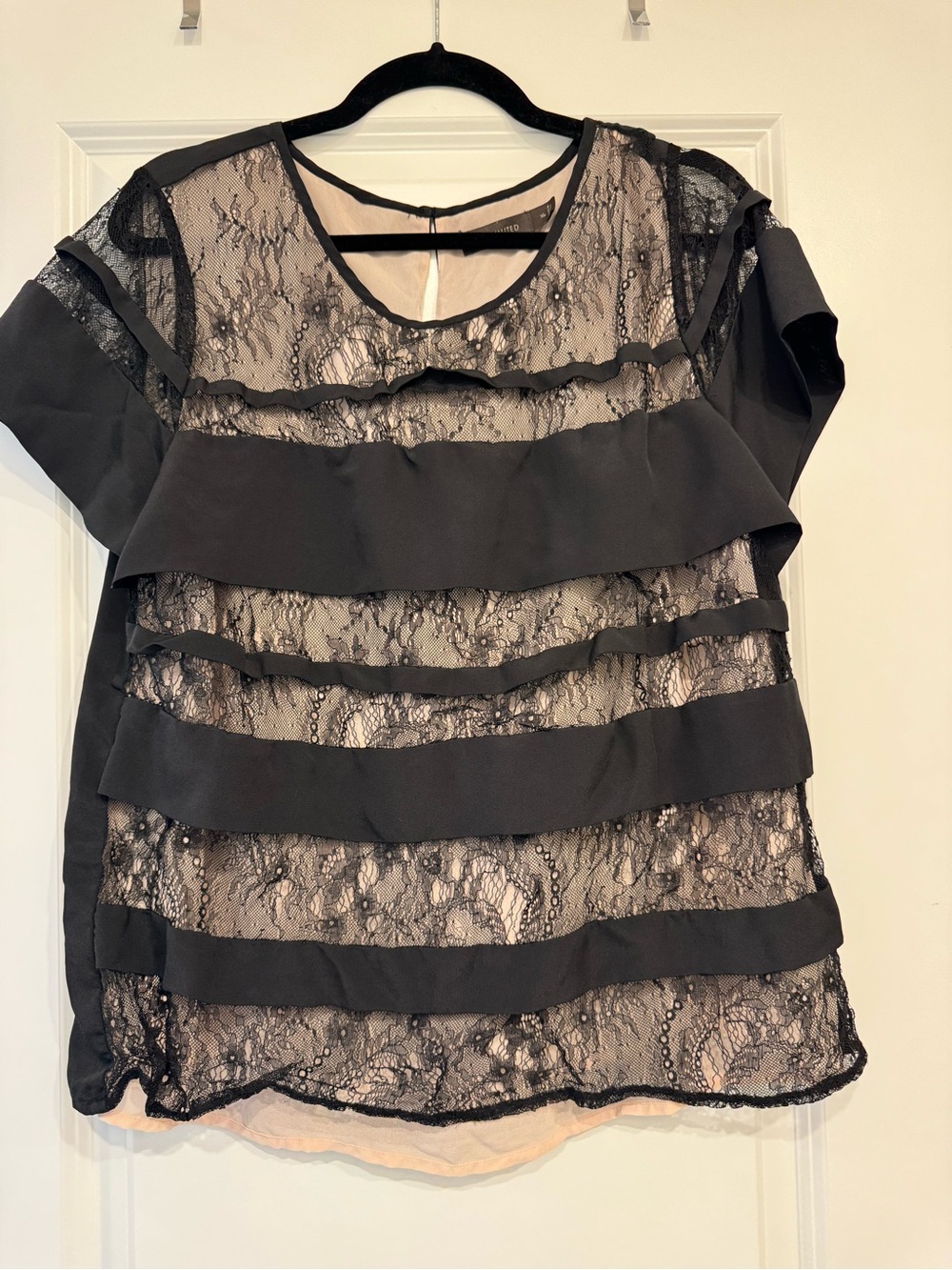 The Limited Black Lace Ruffle Short Sleeve Top - Women